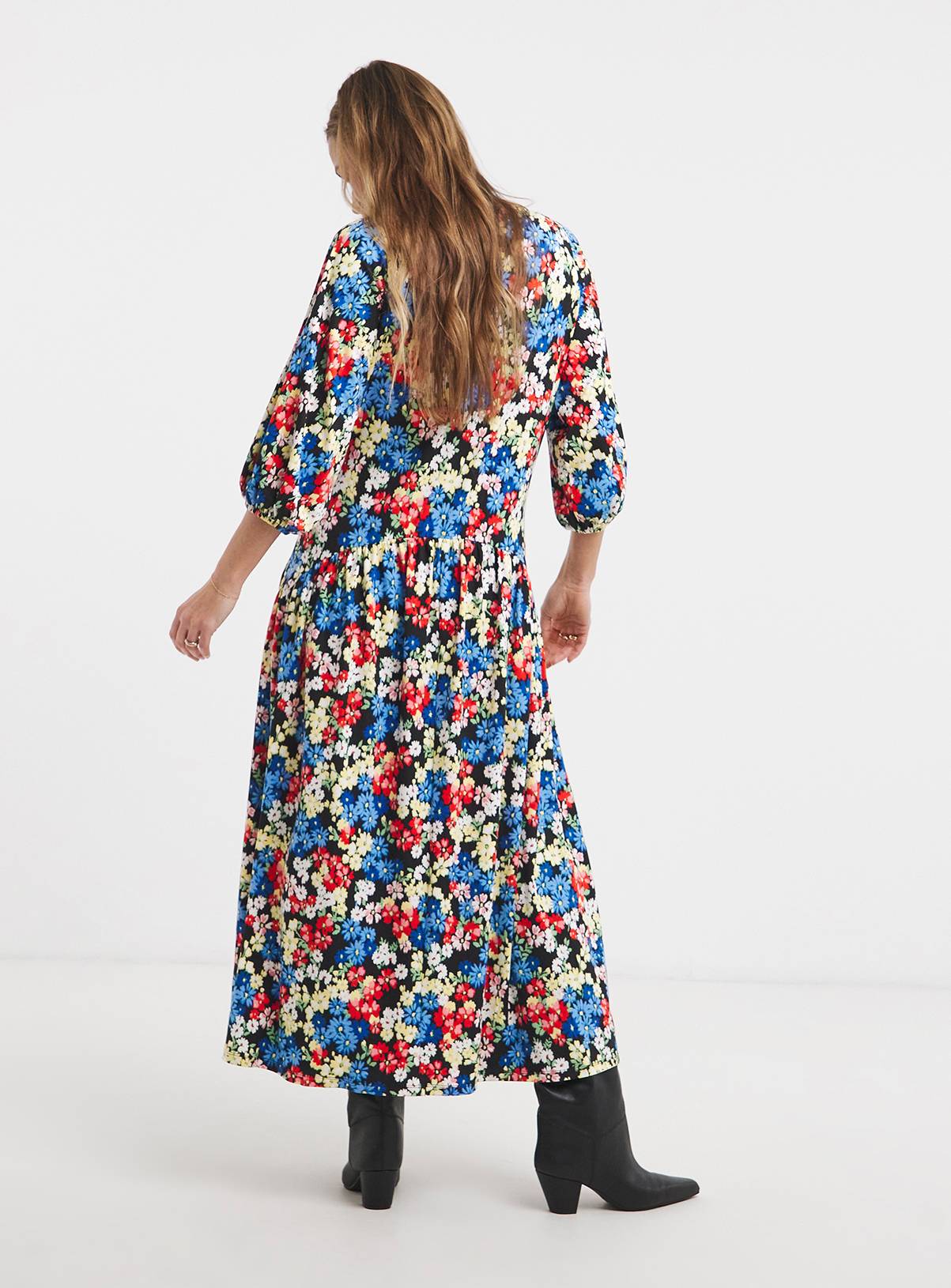 JD WILLIAMS Soft Touch Drop Waist 3/4 Sleeve Smock Dress 8 - Image 2